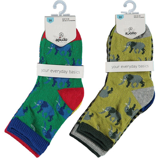 Apollo - Baby Sokken - Olifanten / Rood - Kaki 3 Pack