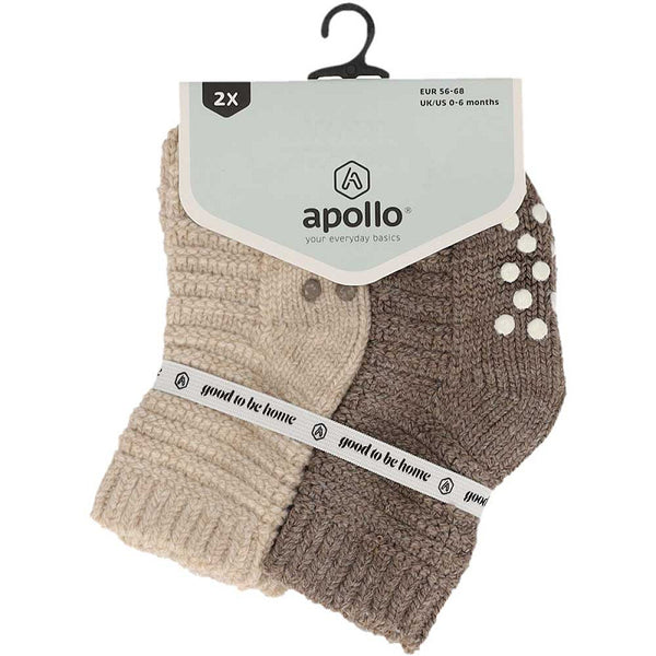 Apollo Baby Socks - Antislip - Effen Ribbel / Grijs - Beige  2 Pack