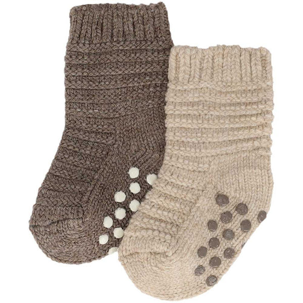 Apollo Baby Socks - Antislip - Effen Ribbel / Grijs - Beige  2 Pack