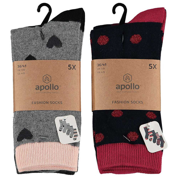 Apollo - Damessokken - Hard / Grijs - Rood     5 Pack
