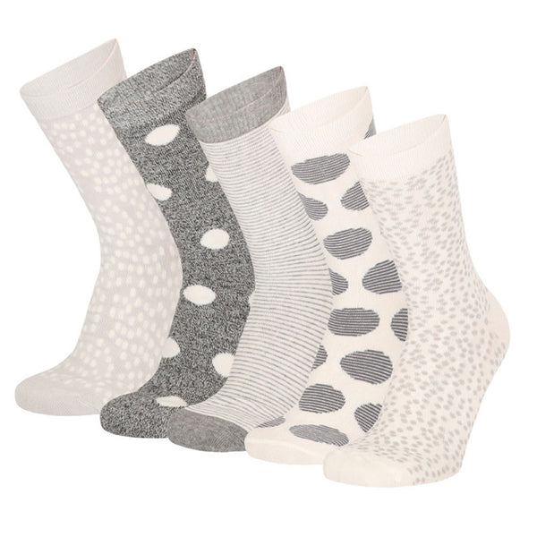 Apollo - Damessokken - Fashion Stippen Designs/  Bruin  -  Blauw  - Zwart    5 Pack