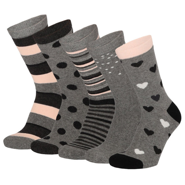 Apollo - Damessokken - Fashion - Kiss / Rood Zwart   - Grijs Roze  -  Bordeaux Zwart    5 Pack