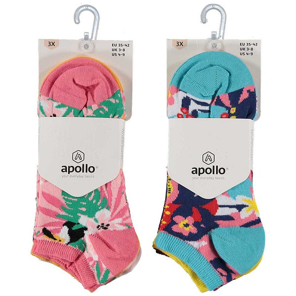 Apollo - Damessneakersokken - Summer Flawer / Roze - Paars  3 Pack