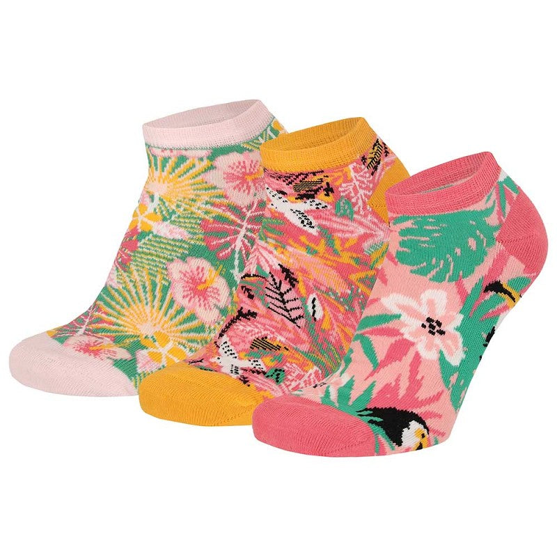 Apollo - Damessneakersokken - Summer Flawer / Roze - Paars  3 Pack