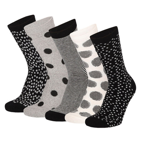 Apollo - Damessokken - Fashion Stippen Designs/  Bruin  -  Blauw  - Zwart    5 Pack