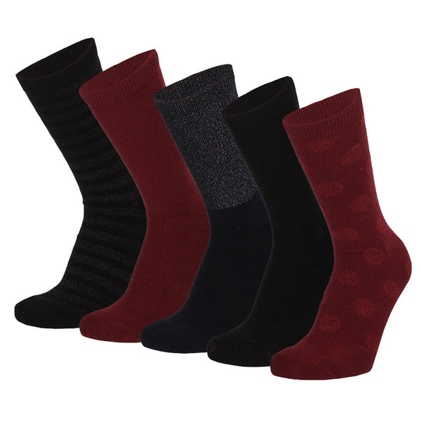 Apollo - Damessokken - Fashion - Kiss / Rood Zwart   - Grijs Roze  -  Bordeaux Zwart    5 Pack