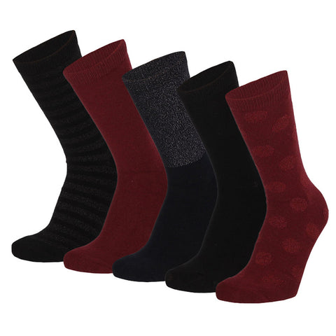 Apollo - Damessokken - Fashion - Kiss / Rood Zwart   - Grijs Roze  -  Bordeaux Zwart    5 Pack