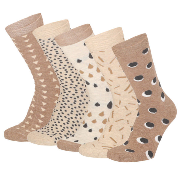 Apollo - Damessokken - Fashion - Stippen/ Multi Grey - Multi Navy - Multi Brown   5 Pack