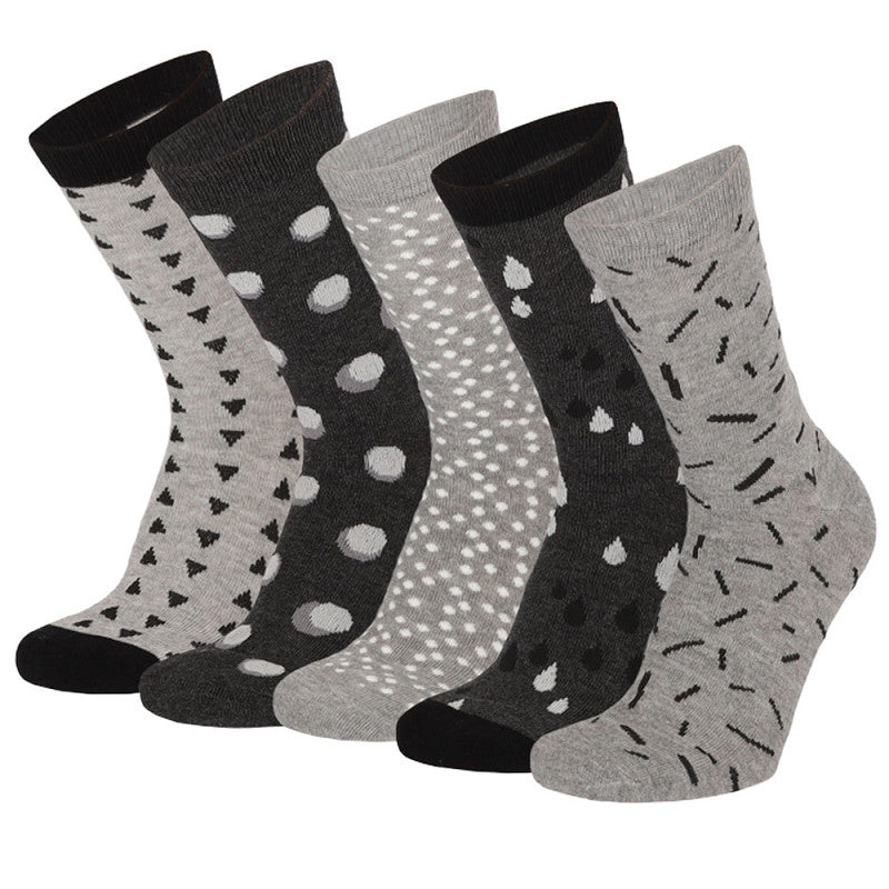 Apollo - Damessokken - Fashion - Stippen/ Multi Grey - Multi Navy - Multi Brown   5 Pack