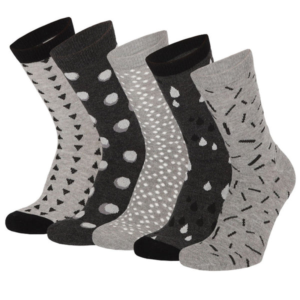 Apollo - Damessokken - Fashion - Stippen/ Multi Grey - Multi Navy - Multi Brown   5 Pack