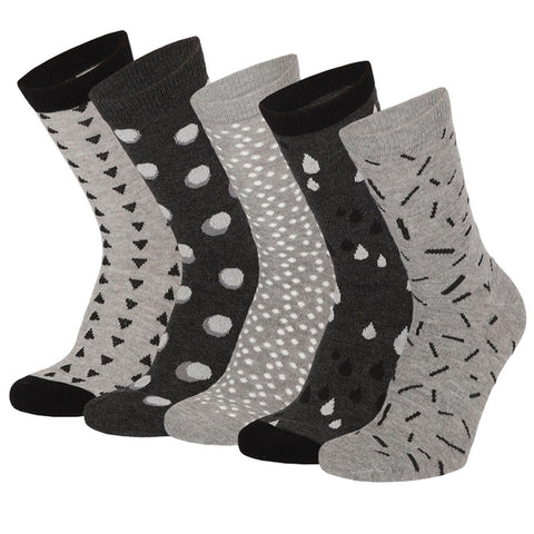 Apollo - Damessokken - Fashion - Stippen/ Multi Grey - Multi Navy - Multi Brown   5 Pack