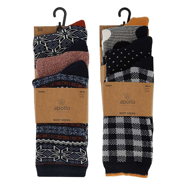 Apollo - Damessokken - Full Terry /  Multi Pink -  Multi Blue     3 Pack