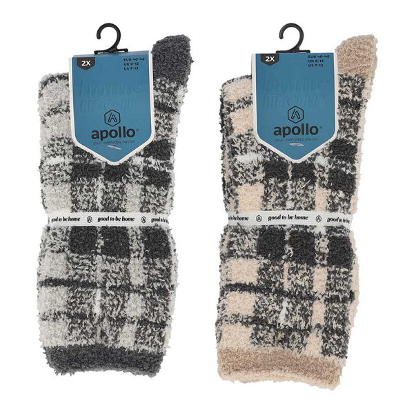 Apollo - Heren - Huissokken - Ruiten / Beige  -  Grijs   2 Pack