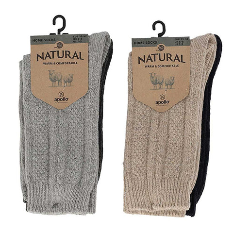 Apollo - Wollen Sokken - Heren Kambel / Grijs - Beige   2 Pack