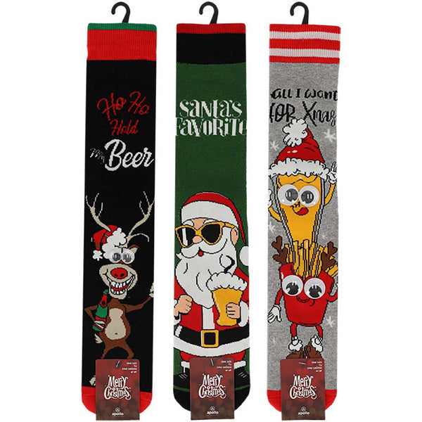 Kerstsokken Heren  X-Mas Funy  Antislip / Drinkdeer - Bierkerstman - Kerstmaal