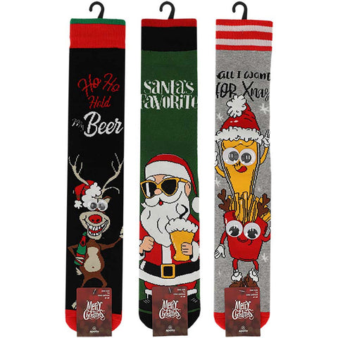 Kerstsokken Heren  X-Mas Funy  Antislip / Drinkdeer - Bierkerstman - Kerstmaal