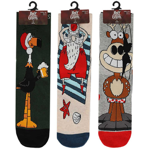 Apollo - Kerstsokken Heren X-Mas / Kerstman - Rendeer - Vogel    2 Pack