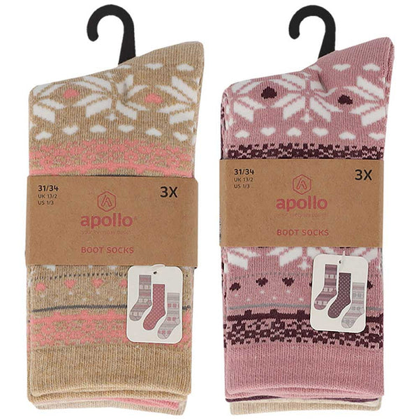 Apollo kindersokken - Badstof - Winterster / Paars - Beige    3 Pack