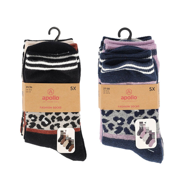 Apollo - Kindersokken - Animal Sport / Zwart  - Navy   5 pack