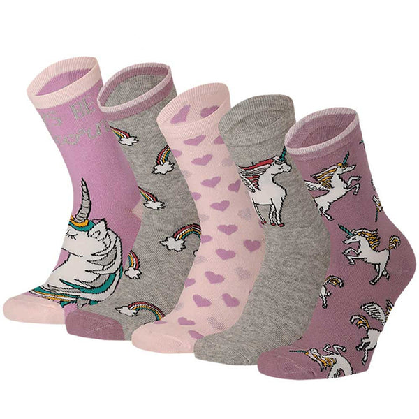 Apollo- Kindersokken - Design - Eenhoorn / Paars - Roos      5 Pck