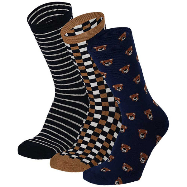 Apollo kindersokken - Badstof - Beer / Groen - Blauw - Grijs - Beige   3 Pack