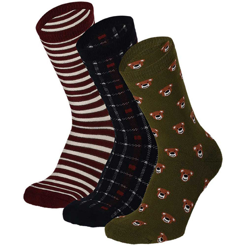 Apollo kindersokken - Badstof - Beer / Groen - Blauw - Grijs - Beige   3 Pack