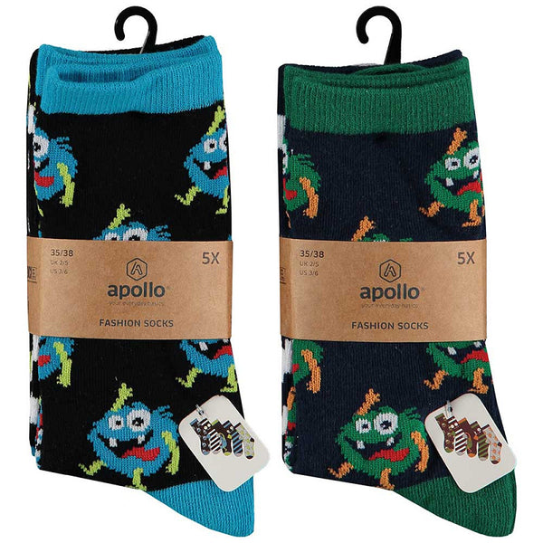 Apollo - Kindersokken - Montro  / Navy Groen - Zwart Blauw     5 Pack