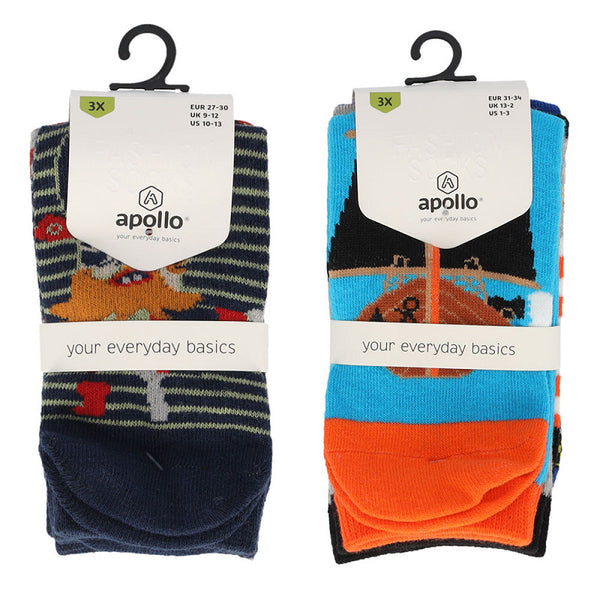 Apollo - Kindersokken - Viking / Navy Groen - Orange Blauw      3 Pack