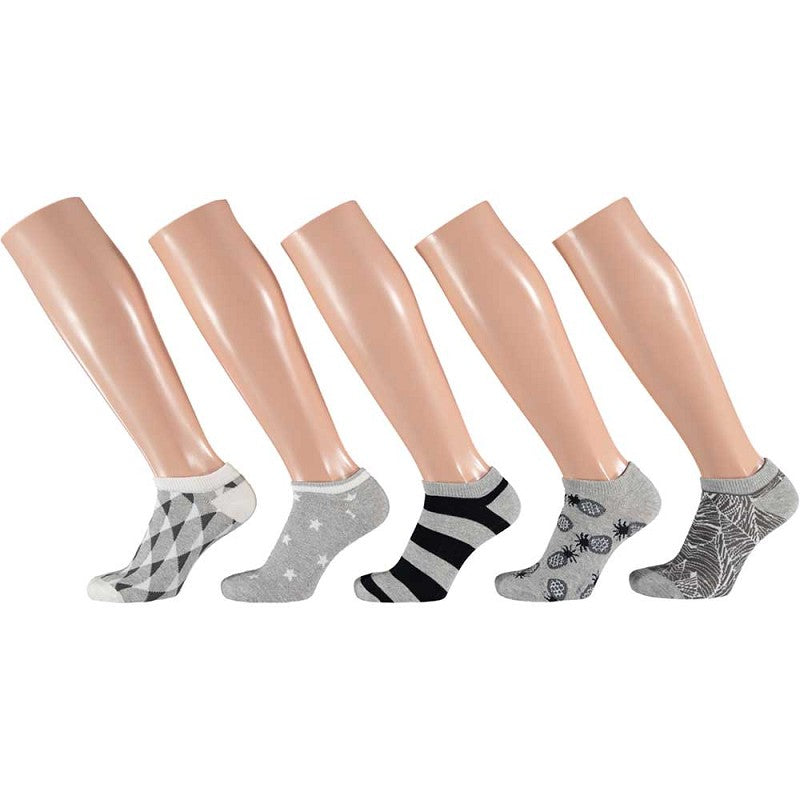 Apollo - Kids Sneakersokken - Abstract Lurex / Beige - Grijs 5 Pack