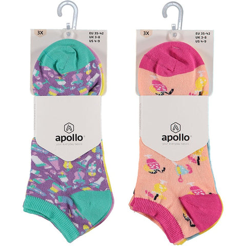 Apollo - Damessneakersokken - Coctail /  Paars 3 Pack