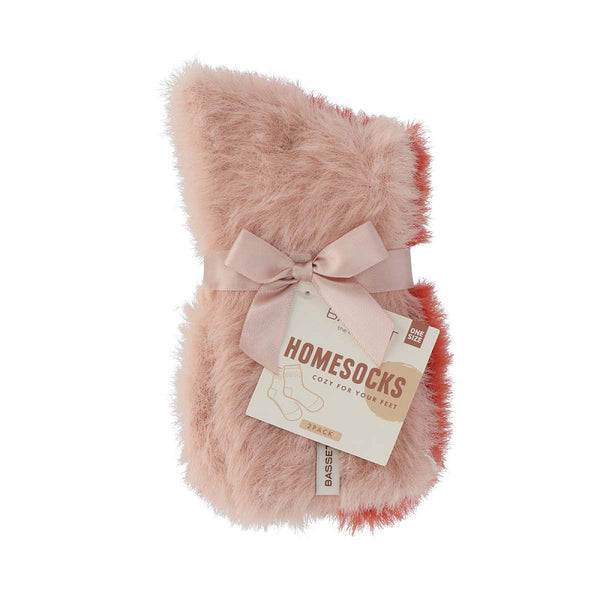 Basset - HomeSocks - Fluffy / Sand Beige - L Pink Salmon - Off White Beige   2 Pack