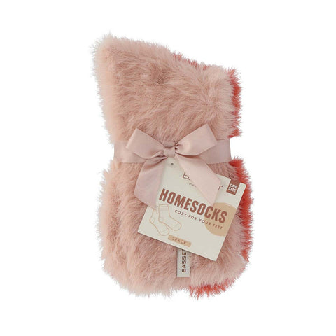 Basset - HomeSocks - Fluffy / Sand Beige - L Pink Salmon - Off White Beige   2 Pack