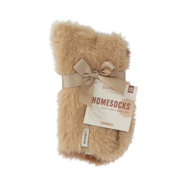 Basset - HomeSocks - Fluffy / Sand Beige - L Pink Salmon - Off White Beige   2 Pack