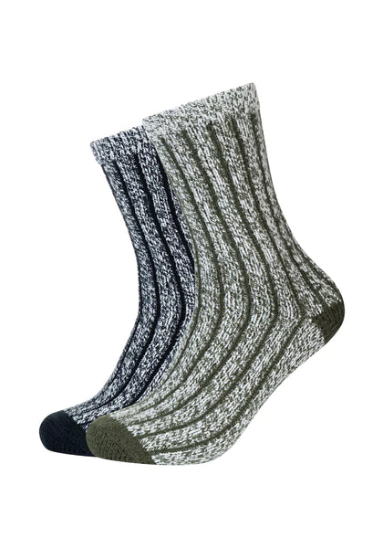 Camano - Men Cosy - Mouline Boot Sok / Zwart - Dark Olive    2 Pack