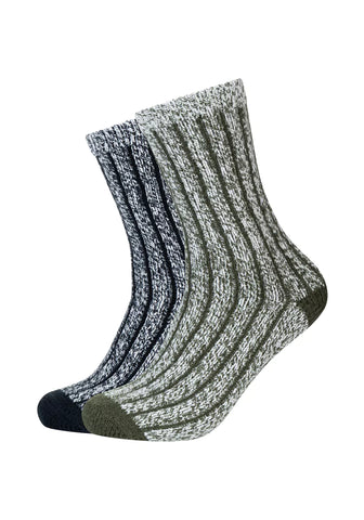 Camano - Men Cosy - Mouline Boot Sok / Zwart - Dark Olive    2 Pack