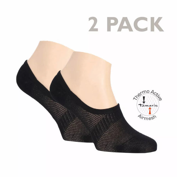 Tamaris - Dames - Footie Airmesh / Grijs - Wit - Zwart    2 Pack