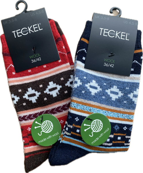 Teckel - Damessokken - Wol Mix -  Swiss / Paars Bruin - LBlauw Roze - Rood Blauw - Beige Bordeaux  2 Pack