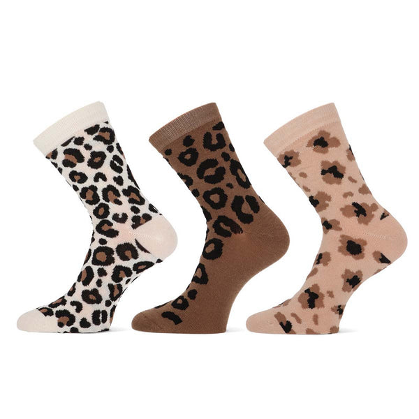 Teckel - Damessokken - Fashion - Animal + Dots / Bruin Beige Ecru   Paars Grijs Ecru  3 Pack