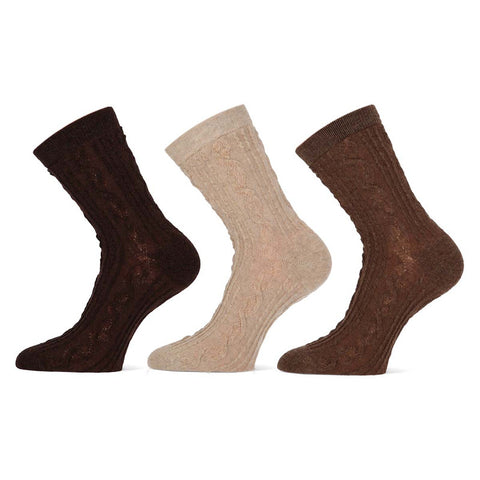 Teckel - Damessokken - Fashion - Cable / Chocola Bruin Beige     3 Pack