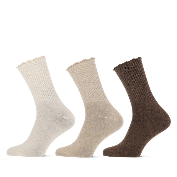 Teckel - Damessokken - Fashion - Ruffle Top / Wit - Beige - Ecru  3 Pack