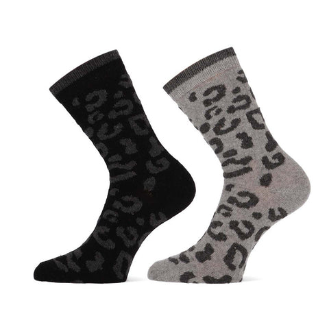 Teckel - Damessokken - Wol Mix - Spot/  Black Grey - Brown Beige   2 Pack