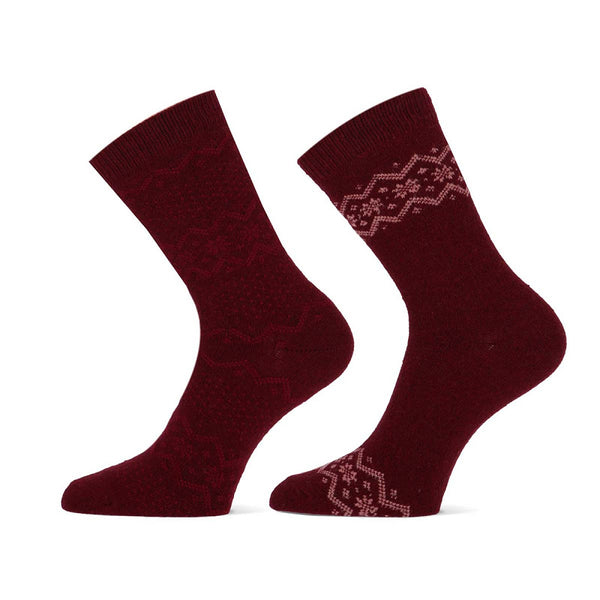 Teckel - Damessokken - Wol Mix - Travel / Bruin-Beige - Off White-Beige - Aubergine  2 Pack