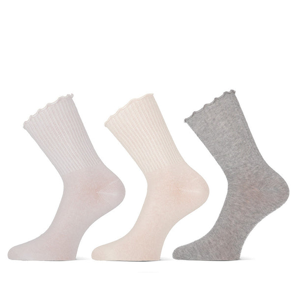 Teckel - Damessokken - Fashion - Ruffle Top / Wit - Beige - Ecru  3 Pack