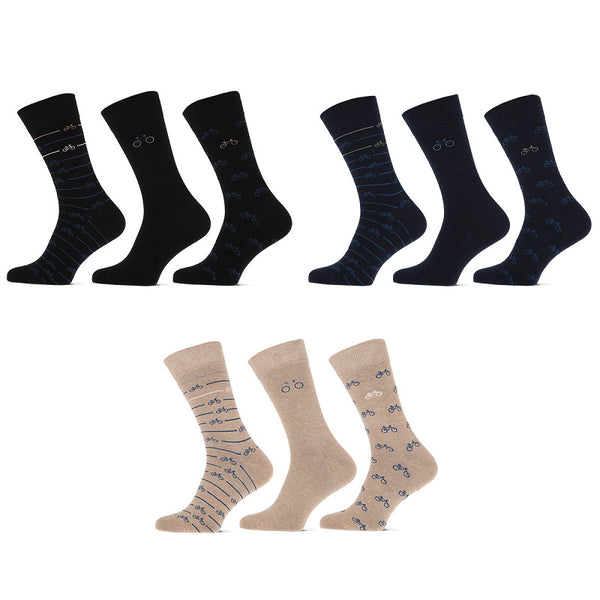 Teckel - Herensokken - Fashion - DenVelo / Jeans - Beige - Zwart      3 Pack