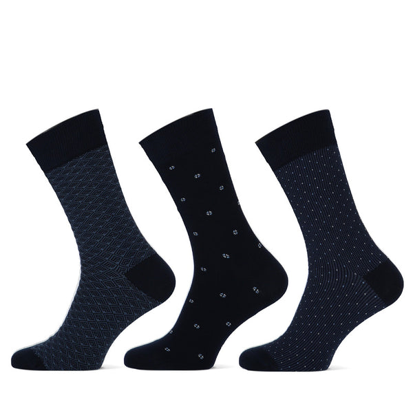 Teckel - Herensokken - Fashion - Diego / Navy - Beige   3 Pack