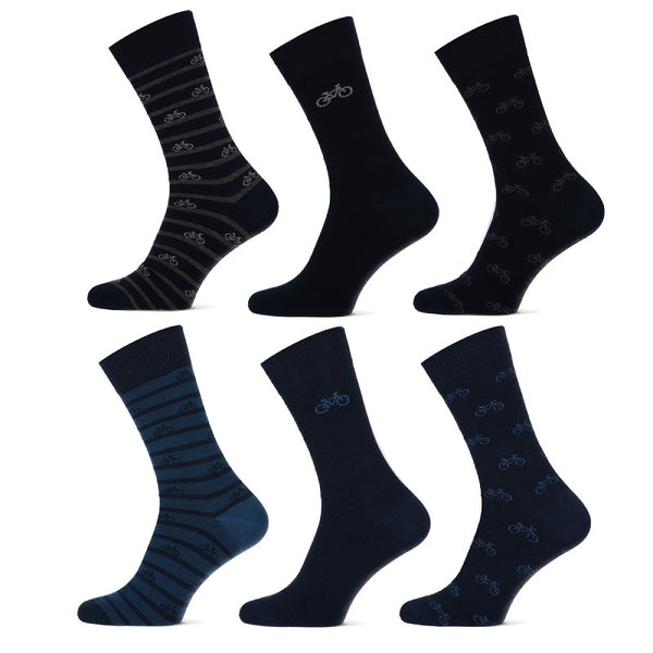 Teckel - Herensokken - Fashion - Fiets  / Navy Mix - Blauw Mix  3 Pack