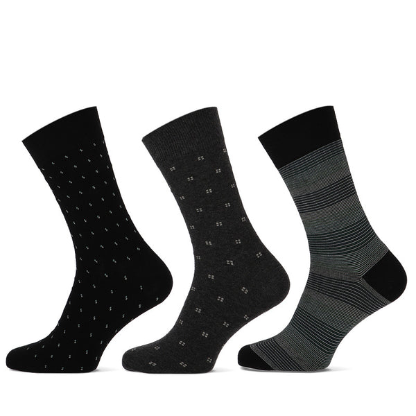 Teckel - Herensokken - Fashion - Flecks / Navy - Zwart   3 Pack