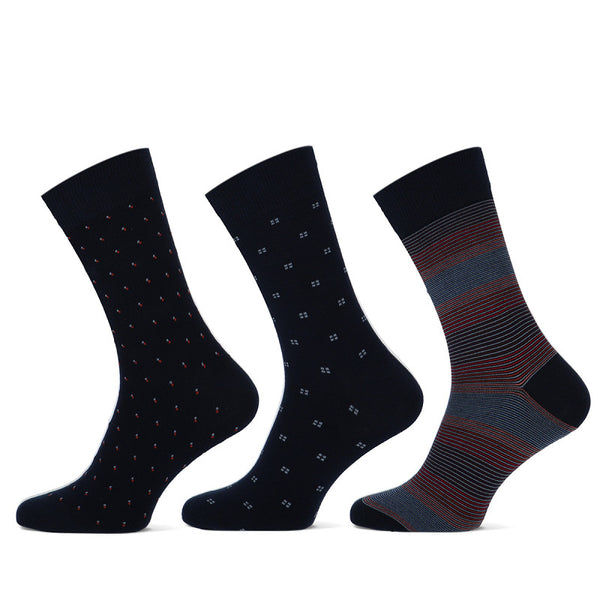 Teckel - Herensokken - Fashion - Flecks / Navy - Zwart   3 Pack