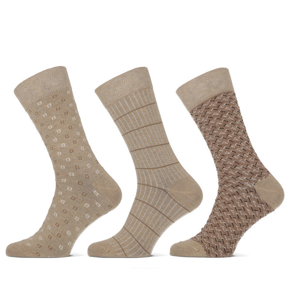 Teckel - Herensokken - Fashion - Square / Beige    3 Pack