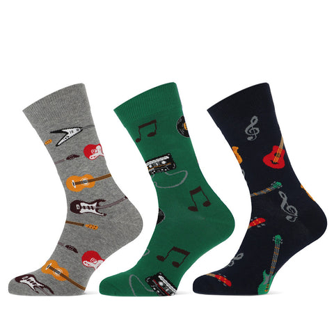 Teckel - Limited Edition - Kindersokken - Music  /Groen Navy Grijs    3 Pack